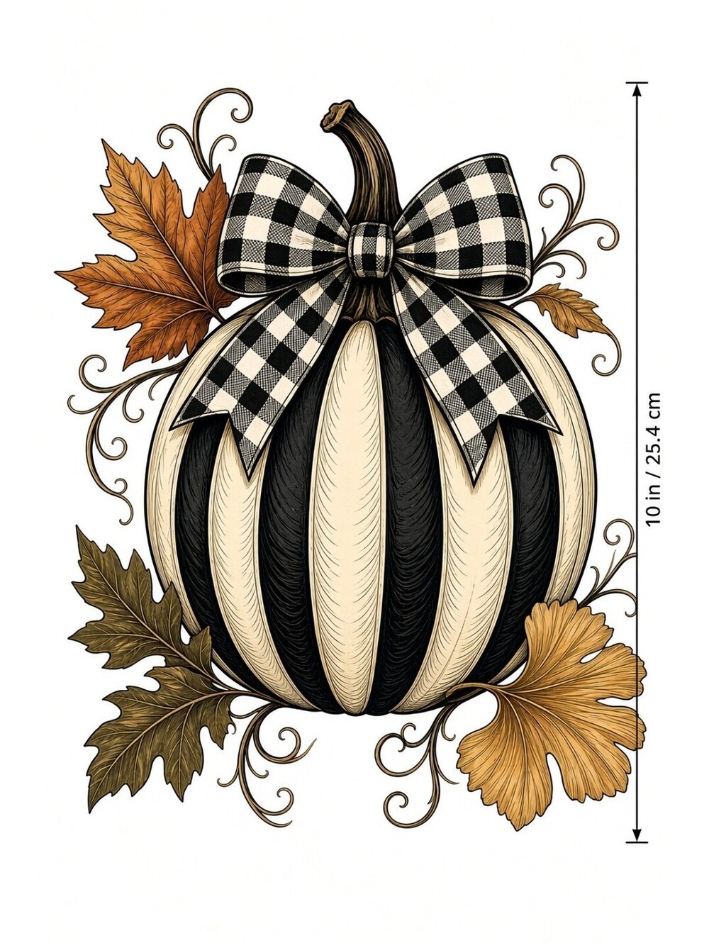 4pcs 10in Striped Pumpkin Buffalo Check Bow DTF Transfer